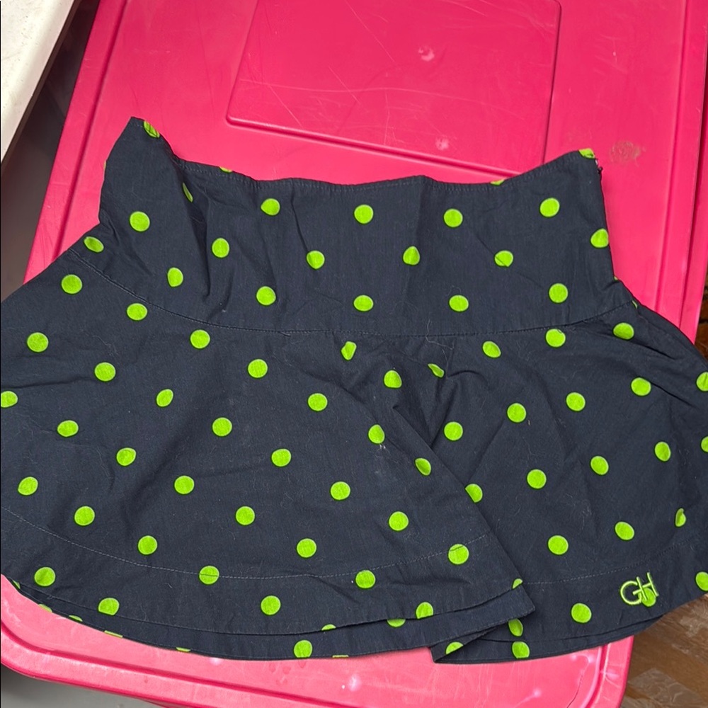 Navy Skirt with Green Polka Dots